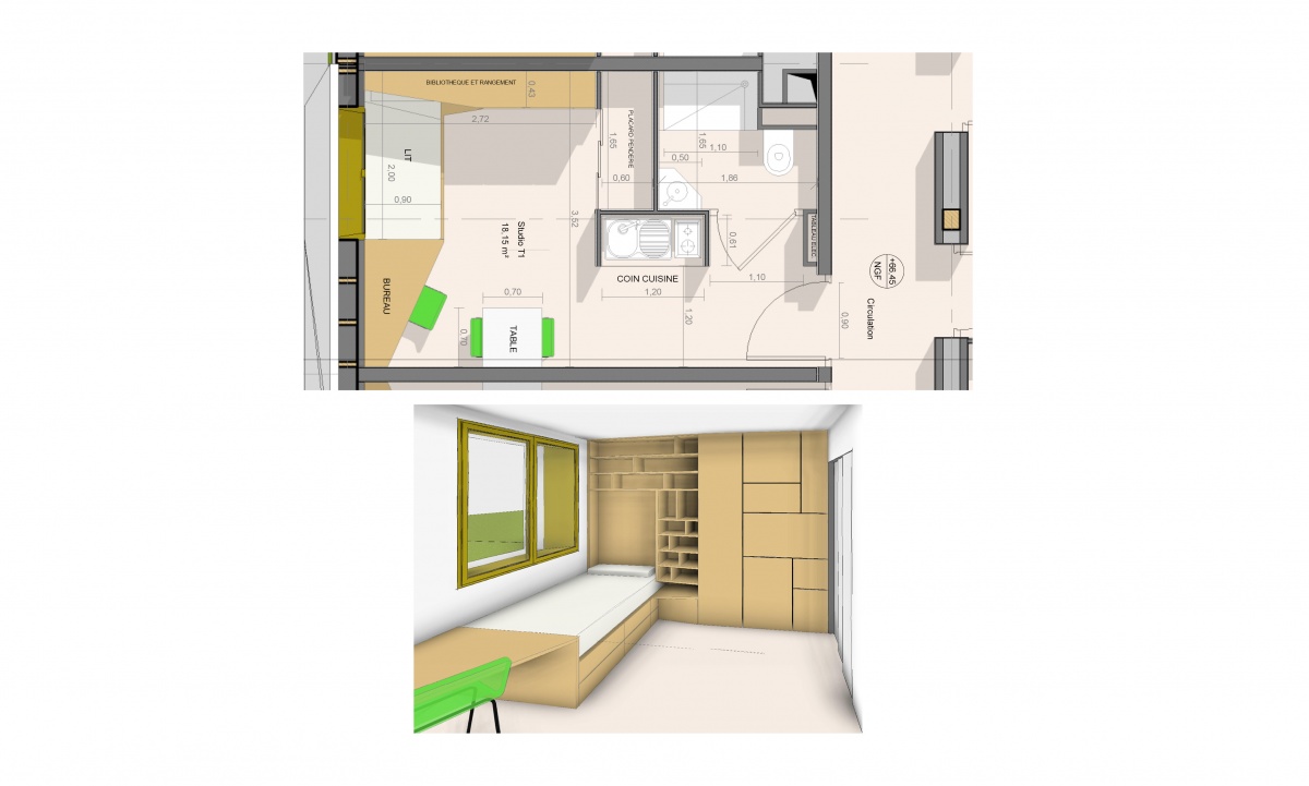 Conception et ralisation d'un immeuble de 99 logements en structure bois. Paris 14e : Agencement studio