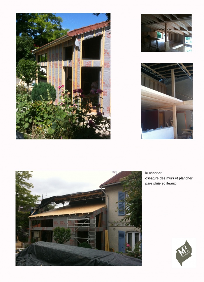 extension/surlvation  ossature bois : chantier - Noisiel