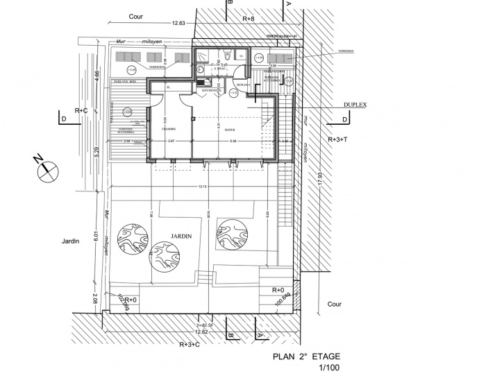 Trois maisons de ville, duplex et studio : plan 2 tage