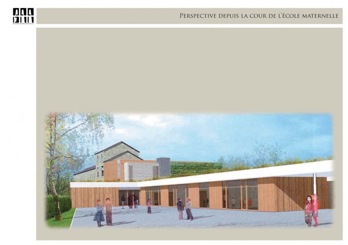 Extension et restructuration de l'ecole primaire et maternelle Gournay : Perspective depuis la cour maternelle