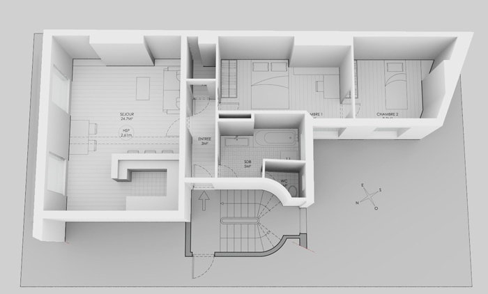 Duplex sous les toits  Montmartre : Maquette 5e AVANT