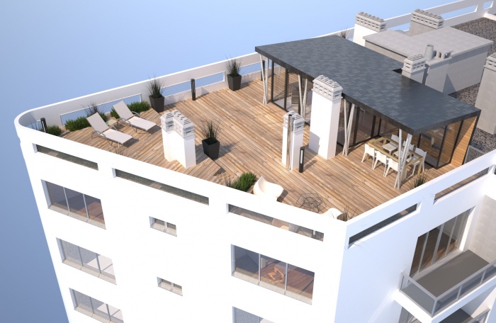 Aménagement d'un toit-terrasse avec surélévation à ossature bois