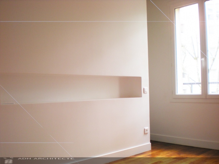 RENOVATION TOTALE D'UN APPARTEMENT DE 65m2 : chambre 1 avec dressing en tte de lit