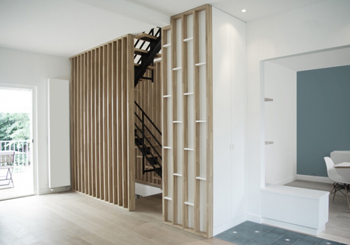 Rnovation + surlvation d'un pavillon : yeme-saunier-nogent-escalier-salle-a-manger